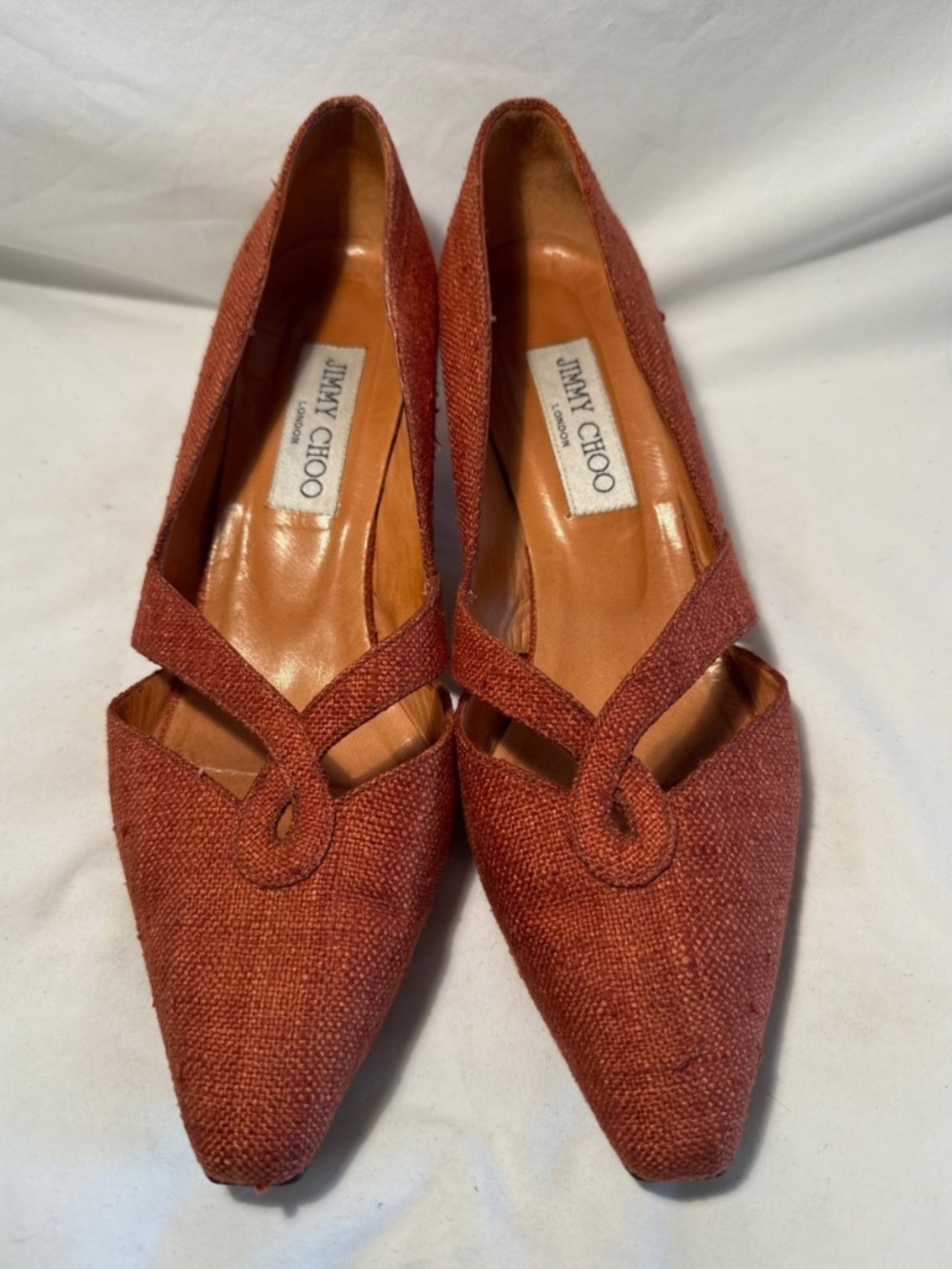 Vintage Jimmy Choo Orange Twead Kitten Heels - Picture 2 of 5